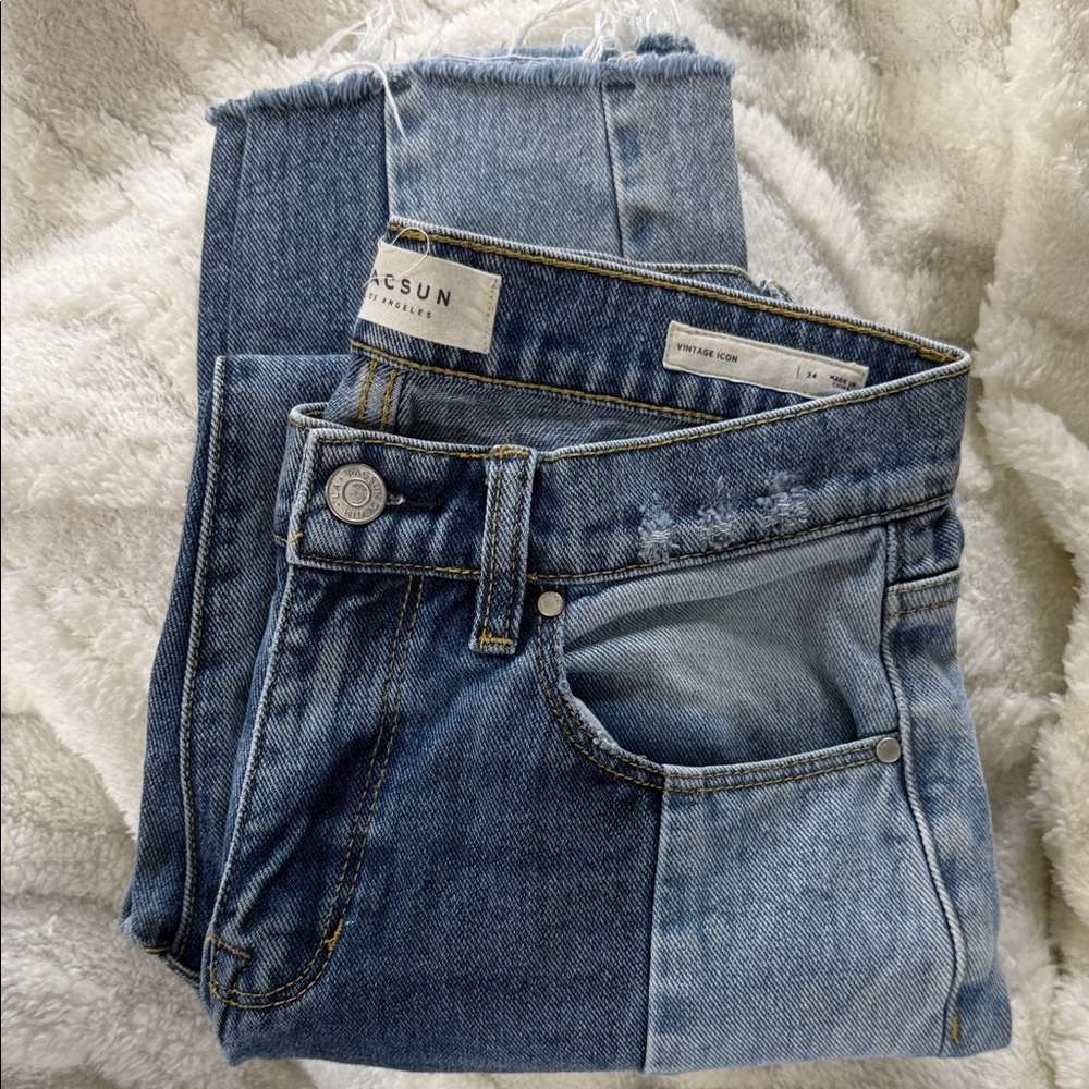 PacSun Women's Light and Dark Blue Straight Leg Jeans